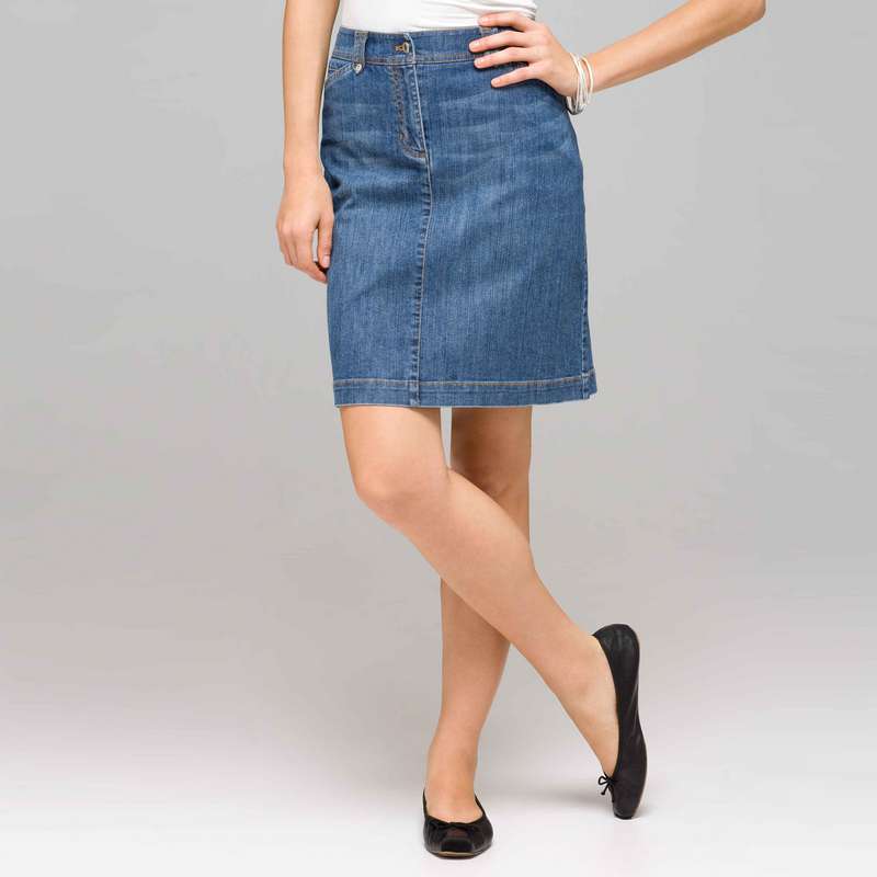 Denim Slim Skirt, naval wash, large image number 0