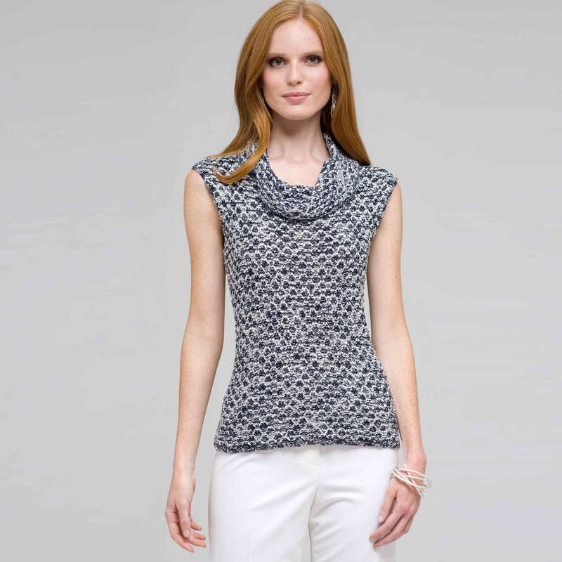 Sleeveless Cowl Neck Top, White Multi, large image number 0