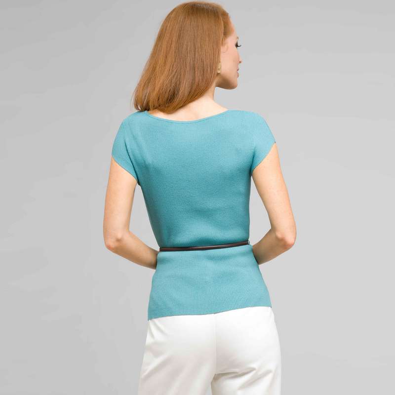 Boat Neck Knit with Belt, Surf, large image number 1